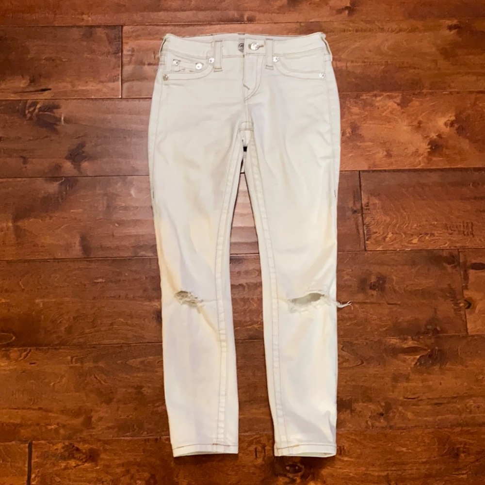 White True Religion ripped skinny jeans